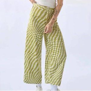 Urban Outfitters Green & White Houndstooth Wide Leg Pants